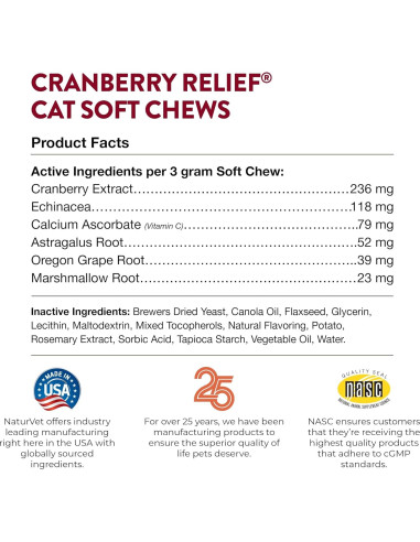 NaturVet Suplemento Gato Alivio de Arándano 60 Masticables