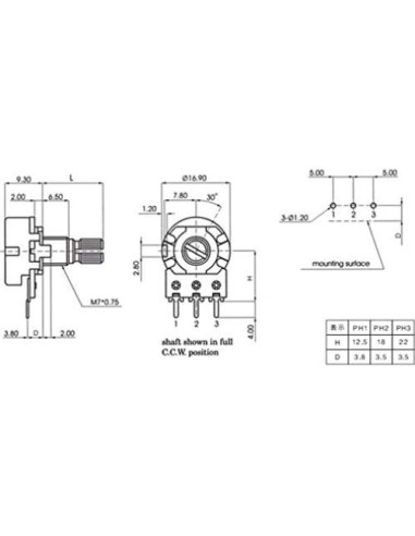 20 Potenciómetros WH148 B1K HiLetgo 1K Ohm 15mm Eje