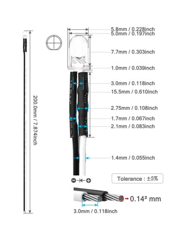 Kit 120 Luces LED 12V Diodo 5mm CHANZON 6 Colores
