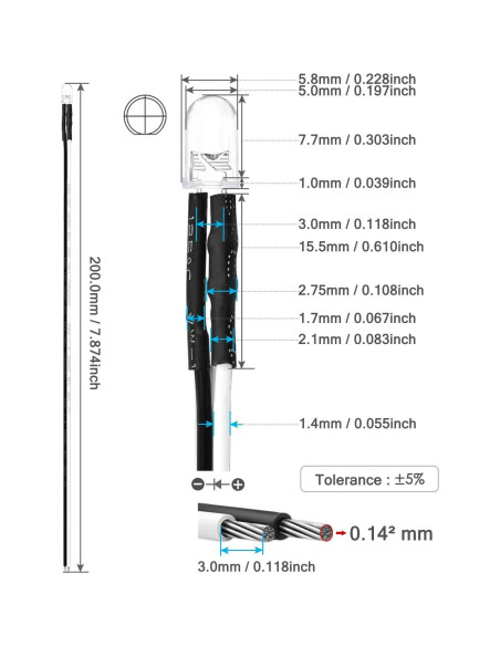 Kit 120 Luces LED 12V Diodo 5mm CHANZON 6 Colores