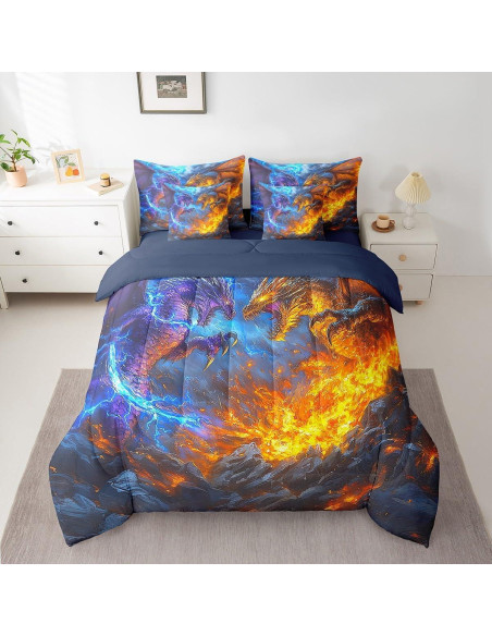 Conjunto de Edredón Doble Erosebridal 7 Piezas Dragón Mágico