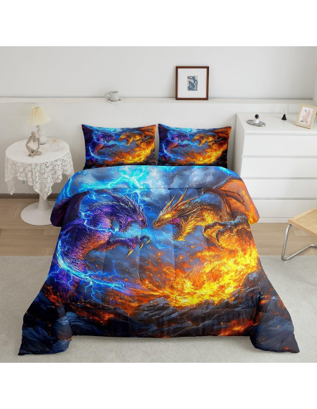 Conjunto de Edredón Doble Erosebridal 7 Piezas Dragón Mágico