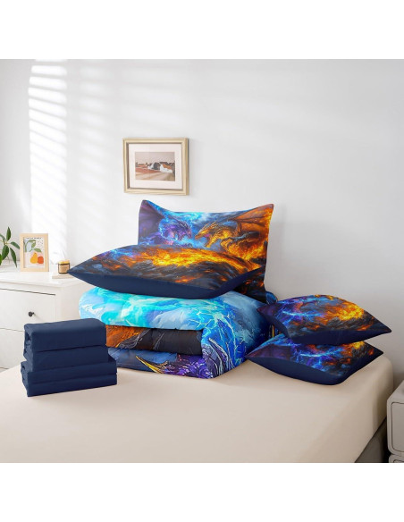 Conjunto de Edredón Doble Erosebridal 7 Piezas Dragón Mágico