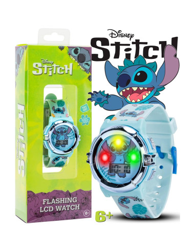Reloj LCD Disney Stitch para Niños - Correa Ajustable 14-20.3 cm
