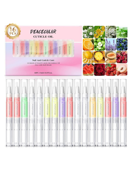 Kit de Cuidado de Uñas Peacecolor 16Pcs Aceite Cutículas