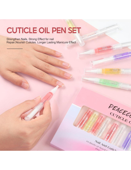 Kit de Cuidado de Uñas Peacecolor 16Pcs Aceite Cutículas