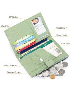 Billetera de Pasaporte EutDett RFID Verde Claro para Mujeres 2