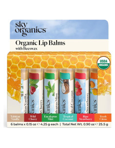 Balsamos Labiales Orgánicos Sky Organics 6 Sabores 6pk