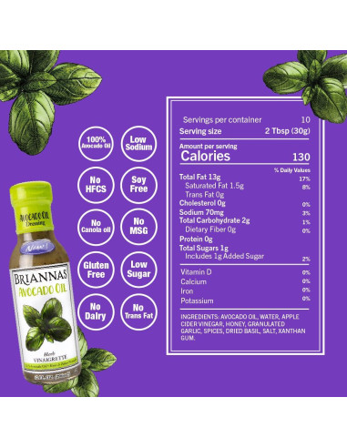 Aderezo BRIANNAS Vinagreta de Hierbas con Aceite de Aguacate 296 ml