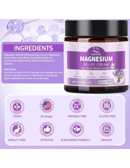 Crema de Magnesio LAITYUM 118 ml - Natural y Orgánica