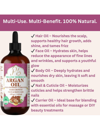 Aceite de Argán Orgánico Pomberries 118 ml - Hidratante Piel y Cabello