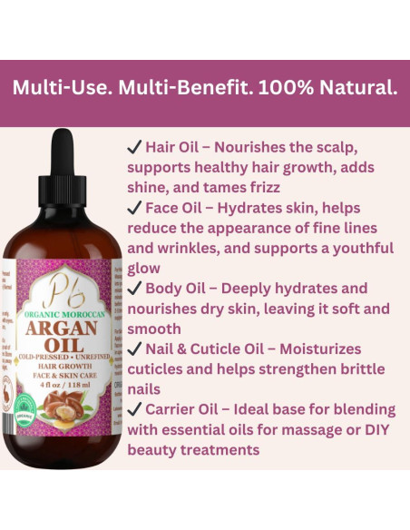 Aceite de Argán Orgánico Pomberries 118 ml - Hidratante Piel y Cabello