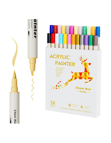 24 Marcadores Acrílicos GenuisArt Doble Punta Multicolor 0.5mm