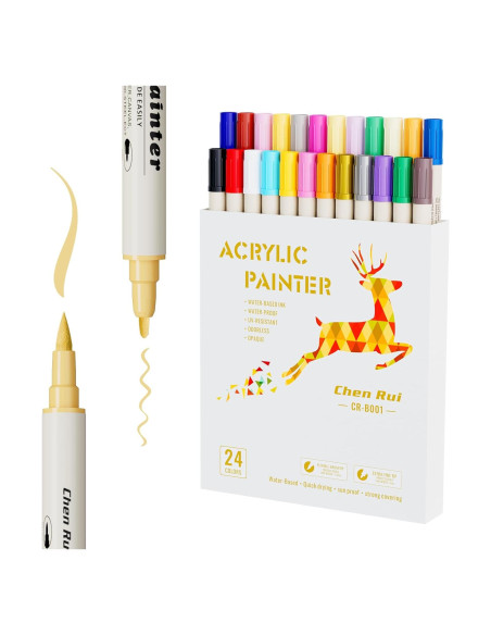 24 Marcadores Acrílicos GenuisArt Doble Punta Multicolor 0.5mm