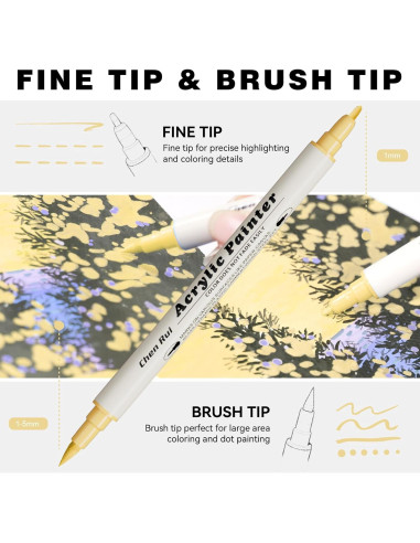 24 Marcadores Acrílicos GenuisArt Doble Punta Multicolor 0.5mm