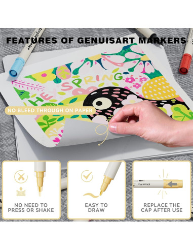 24 Marcadores Acrílicos GenuisArt Doble Punta Multicolor 0.5mm