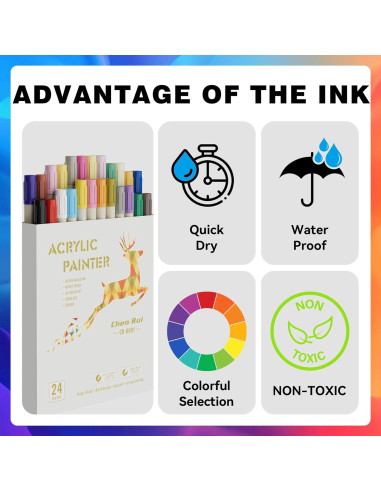 24 Marcadores Acrílicos GenuisArt Doble Punta Multicolor 0.5mm