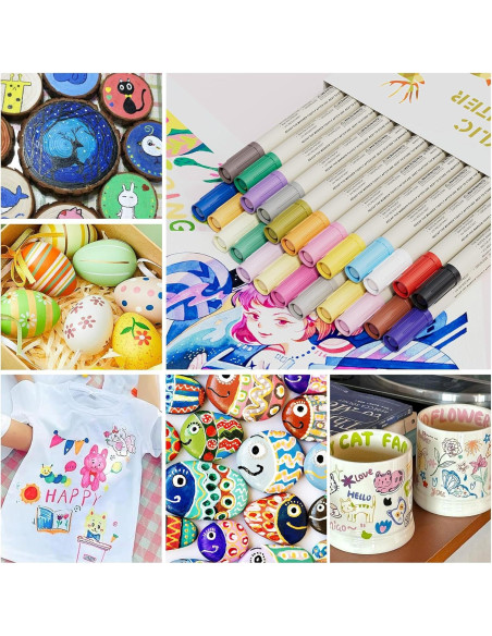 24 Marcadores Acrílicos GenuisArt Doble Punta Multicolor 0.5mm