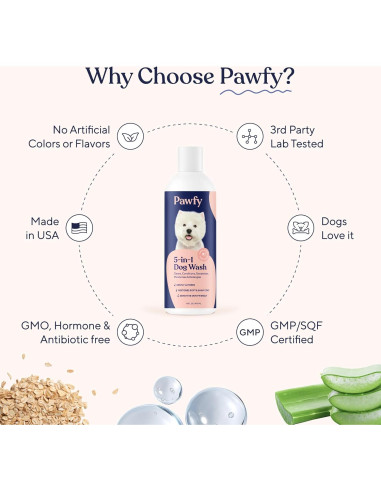 Champú y Acondicionador Pawfy para Perros 5 en 1 - Piel Sensible