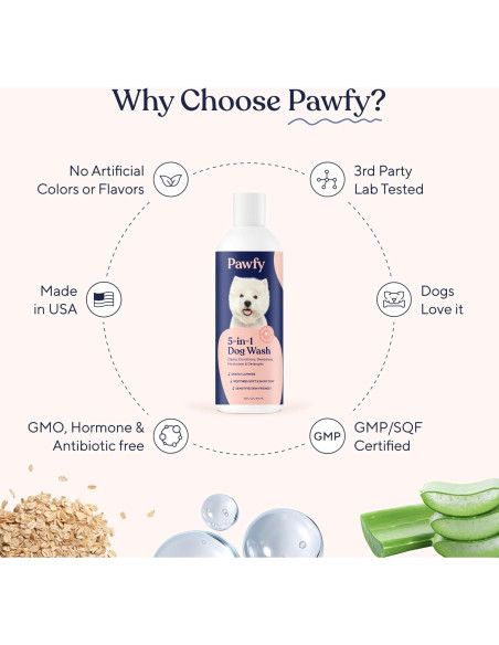 Champú y Acondicionador Pawfy para Perros 5 en 1 - Piel Sensible