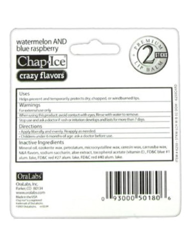 Bálsamo Labial ChapIce Premium SPF 4 Sandía y Frambuesa Azul