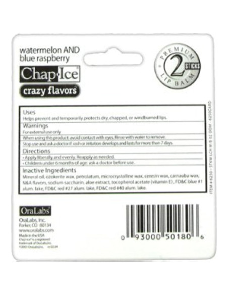 Bálsamo Labial ChapIce Premium SPF 4 Sandía y Frambuesa Azul