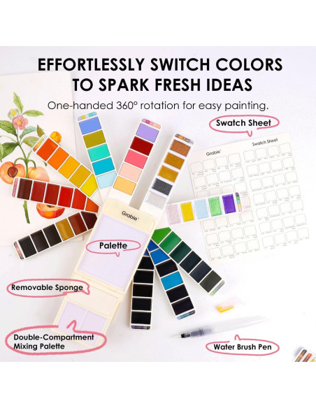 Juego de Acuarela Grabie 56 Colores Portátil con Pincel de Agua
