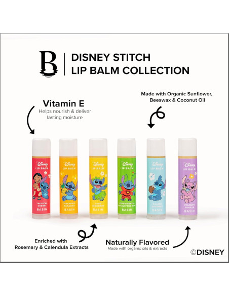 Bálsamo Labial Disney Stitch Basin - 6 Sabores Tropicales