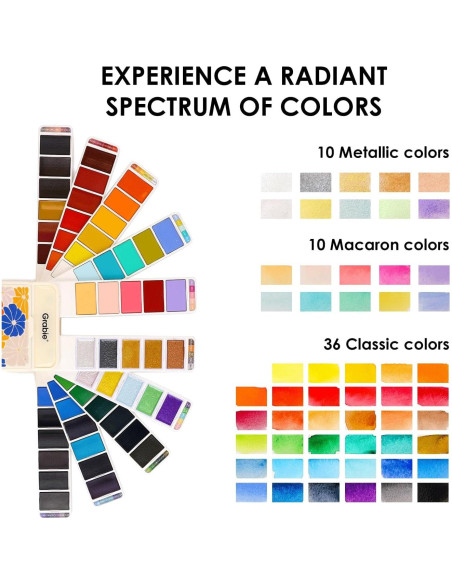 Juego de Acuarela Grabie 56 Colores Portátil con Pincel de Agua