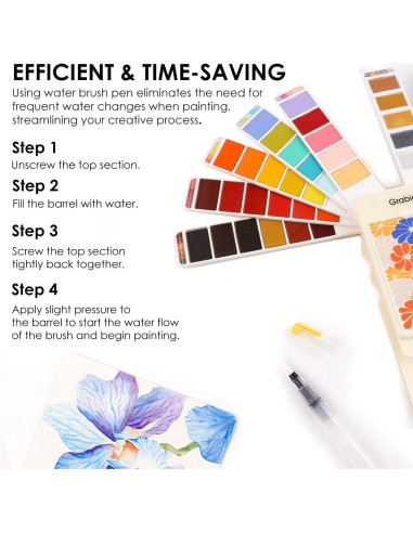 Juego de Acuarela Grabie 56 Colores Portátil con Pincel de Agua
