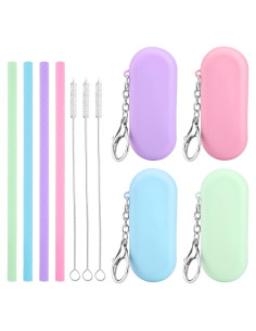 Kit de Pajitas de Silicona Reutilizables Amabro 20 cm 4 Piezas