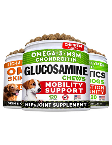 Paquete de Golosinas para Perros Omega 3 y Glucosamina - Suplemento Piel, Pelaje y Articulaciones