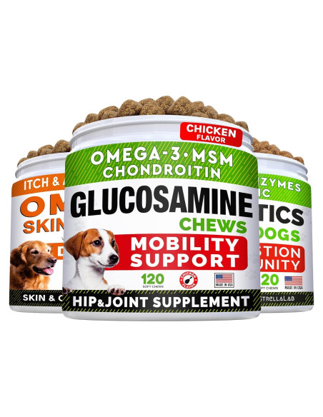Paquete de Golosinas para Perros Omega 3 y Glucosamina - Suplemento Piel, Pelaje y Articulaciones