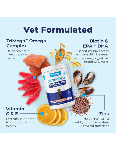 Golosinas Masticables Vetnique Dermabliss Omega 120 Unidades