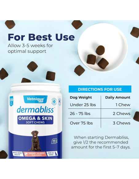 Golosinas Masticables Vetnique Dermabliss Omega 120 Unidades