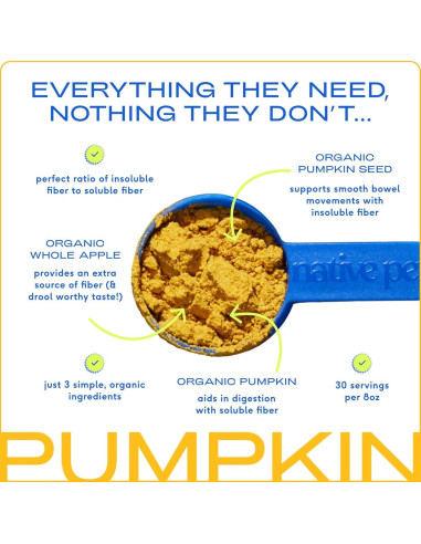 Complemento Digestivo en Polvo para Perros Native Pet - 30 Porciones de Calabaza Orgánica