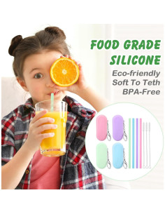 Kit de Pajitas de Silicona Reutilizables Amabro 20 cm 4 Piezas 2