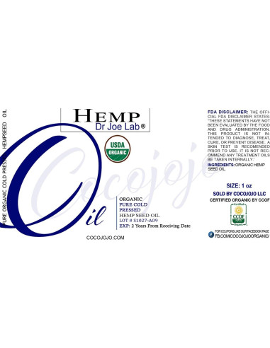Aceite de Semilla de Cañamo Orgánico Dr Joe Lab 28.35g Puro