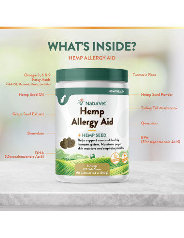 Suplemento NaturVet Hemp Allergy Aid para Perros 120 Masticables