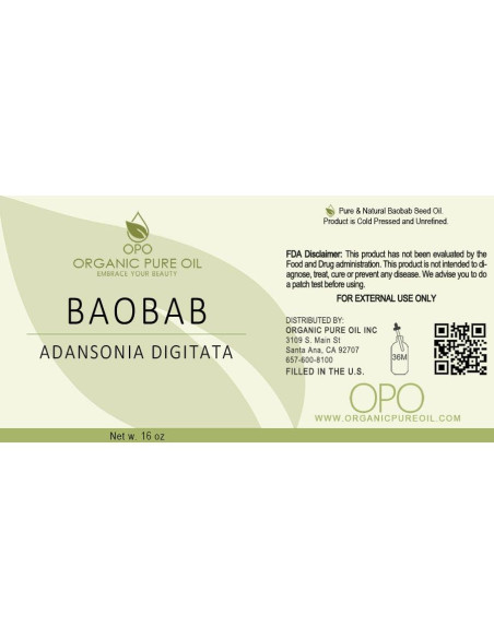Aceite de Baobab Puro Organic Pure Oil 473 ml Hidratante Facial