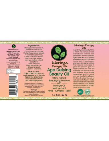 Aceite de Belleza Antienvejecimiento Moringa Energy Life 50 ml