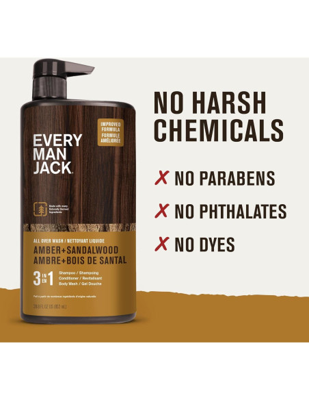 Every Man Jack Gel 3-en-1 Ámbar y Sándalo 850ml Hidratante