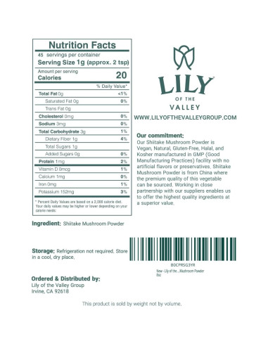 Polvo de Champiñón Shiitake LIRIO DEL VALLE 226g - Sabor Umami
