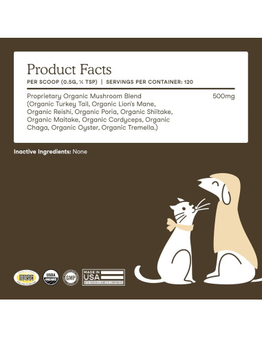 Suplemento de Champiñones Orgánicos Fera Pet 120 Cucharadas