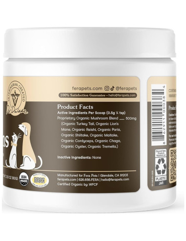 Suplemento de Champiñones Orgánicos Fera Pet 120 Cucharadas