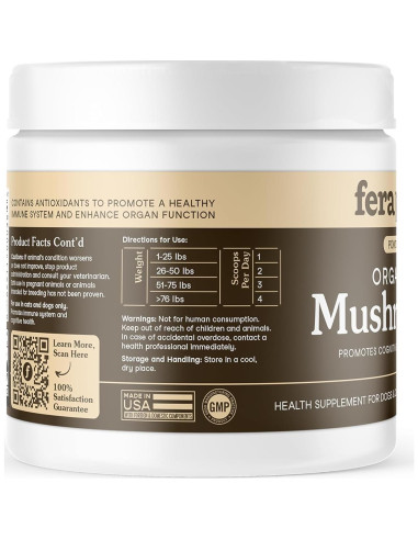 Suplemento de Champiñones Orgánicos Fera Pet 120 Cucharadas