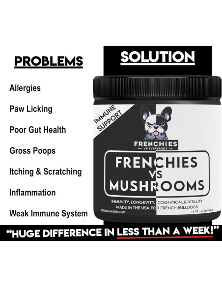 Suplemento de Champiñón para Bulldog Francés - Frenchies vs Champiñones - Omega-3 y Cúrcuma