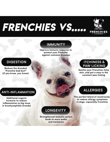 Suplemento de Champiñón para Bulldog Francés - Frenchies vs Champiñones - Omega-3 y Cúrcuma