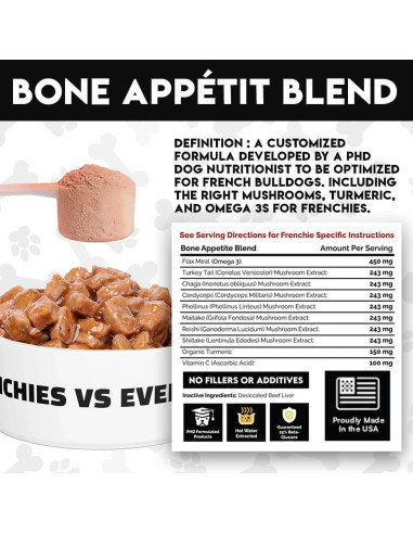 Suplemento de Champiñón para Bulldog Francés - Frenchies vs Champiñones - Omega-3 y Cúrcuma