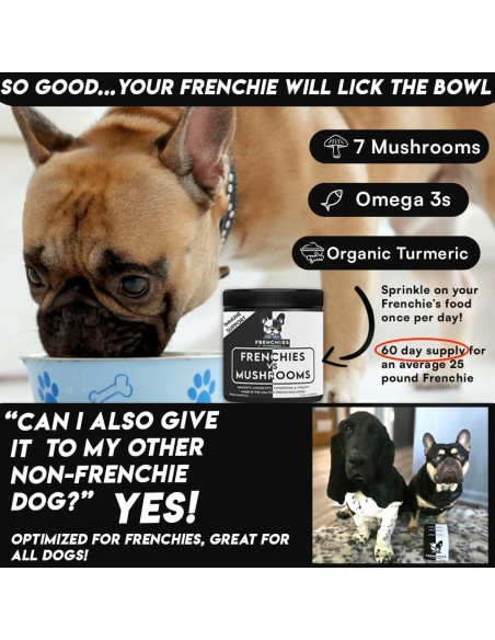 Suplemento de Champiñón para Bulldog Francés - Frenchies vs Champiñones - Omega-3 y Cúrcuma